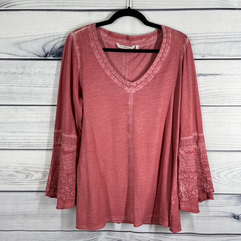 Soft Surroundings Pink Tunic 3/4 Sleeve Size Large